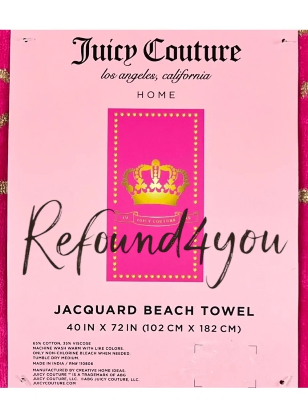 Juicy Couture - ‘The Crown’ Oversized Beach Towel. NWT. Firm!